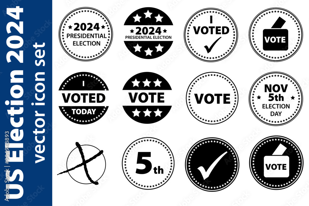 Naklejka premium Us presidental election, November 5th black and white vector icon set.