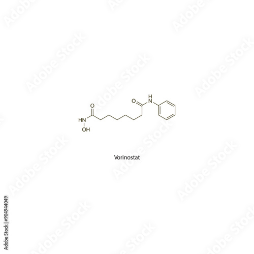 Vorinostat flat skeletal molecular structure Antineoplastic drug used in cancer treatment. Vector illustration scientific diagram.