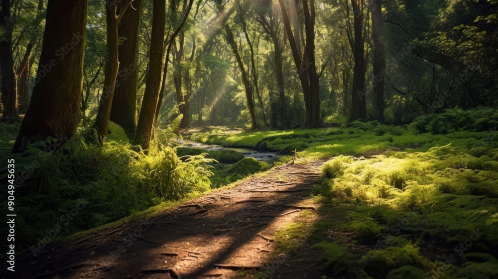 Obraz premium Sunrays Through the Forest