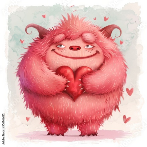 Cute Valentines Monster Holding a Heart: Adorable Creature for a Valentine's Day Card