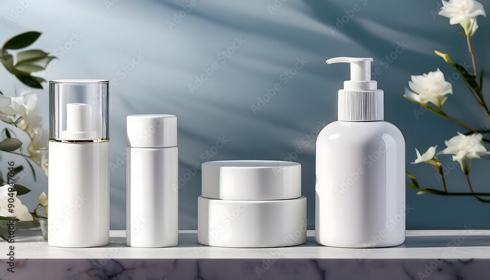 Blank white cosmetic skincare makeup containers. 3D Render Blank white cosmetic skincare makeup containers. 3D Render