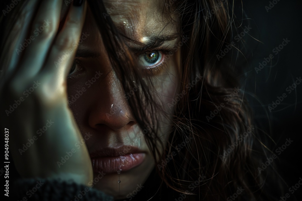 Depress. Dark Portrait of a Troubled Woman in Her 30s, Crying and Lonely Depress. Dark Portrait of a Troubled Woman in Her 30s, Crying and Lonely
