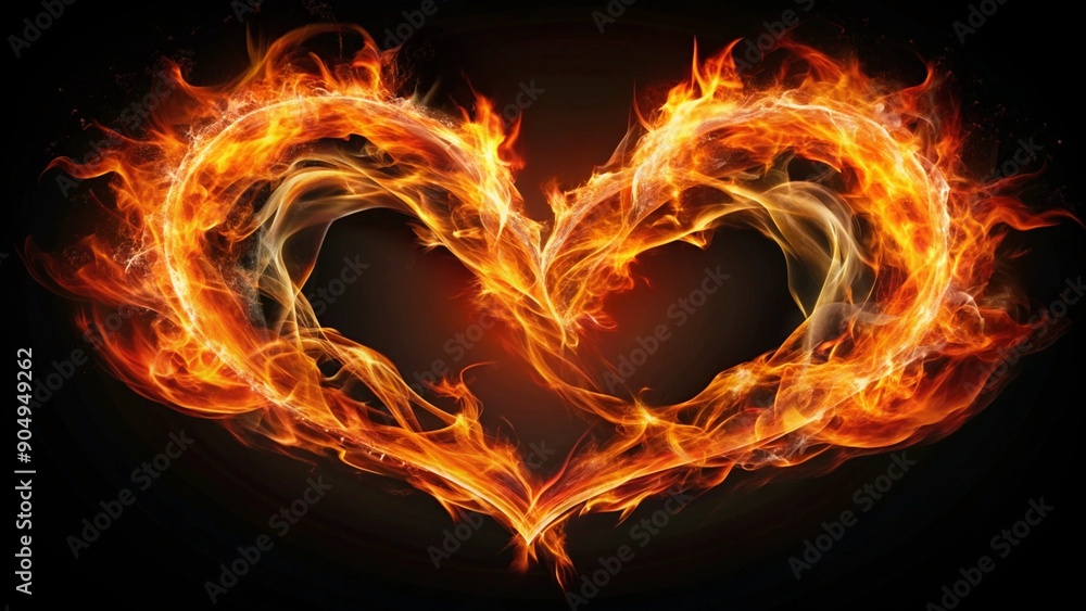 Two intertwined hearts made of fire, with the flames merging and dancing together, representing passionate love. Two intertwined hearts made of fire, with the flames merging and dancing together, representing passionate love.