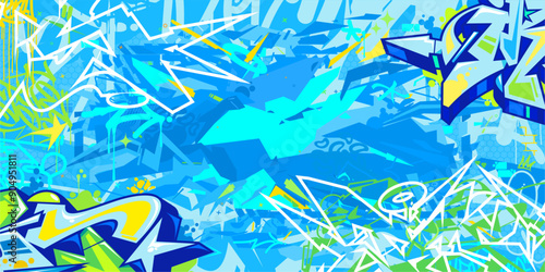 Blue Trendy Abstract Hip Hop Urban Street Art Graffiti Style Vector Illustration Background Template