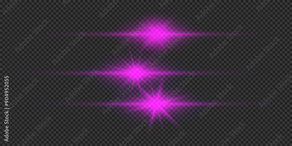 Set of purple horizontal light effects of lens flares Set of purple horizontal light effects of lens flares