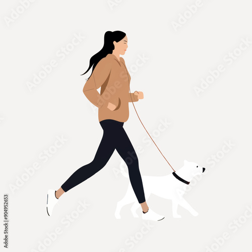 Woman walking dog illustration