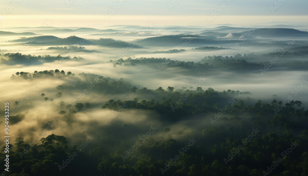 Fototapeta premium beautiful view of morning mist in the rainforest