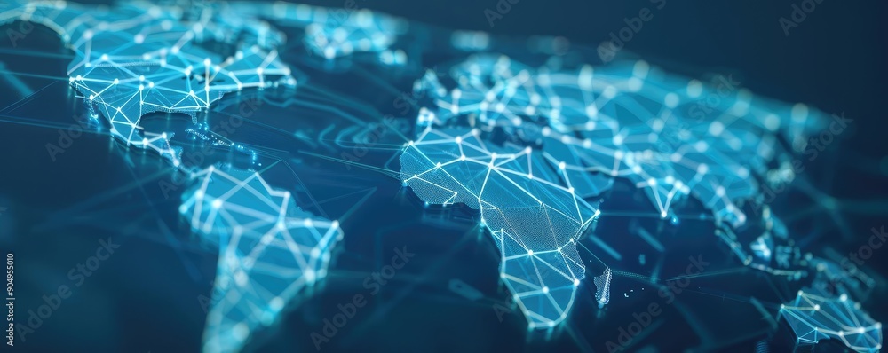 Obraz premium Cargo routes, holographic world connections, futuristic trade map, high-tech logistics