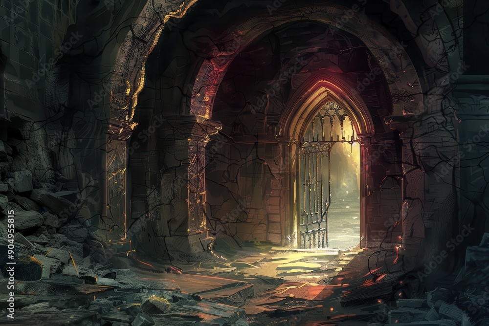 Mysterious Glowing Doorway in a Dark Stone Structure Mysterious Glowing Doorway in a Dark Stone Structure