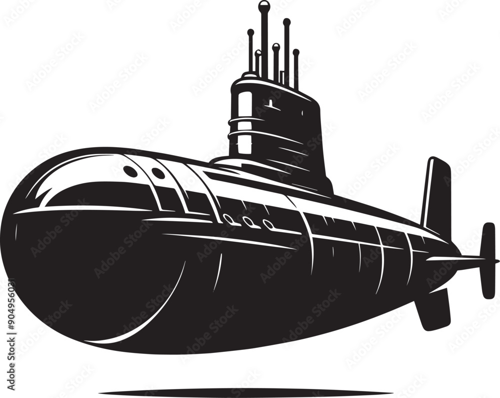 Nuclear submarine silhouette flat vector illustration isolated on a white background Nuclear submarine silhouette flat vector illustration isolated on a white background
