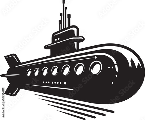 Nuclear submarine silhouette flat vector illustration isolated on a white background