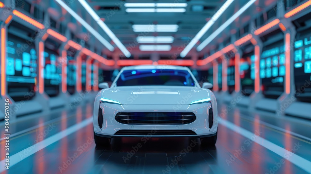 Fototapeta premium Futuristic import inspection, holographic quality checks, advanced technology, sleek design, efficient process