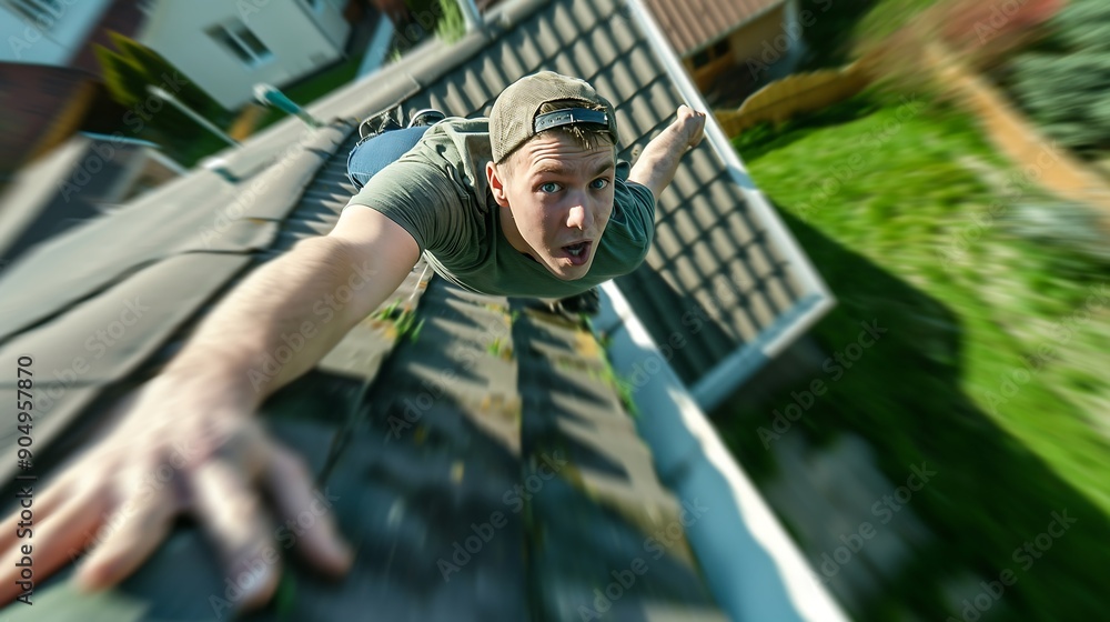 A man falls or falls off a roof while trying to repair the roof. A man falls or falls off a roof while trying to repair the roof.
