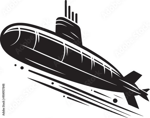 Nuclear submarine silhouette flat vector illustration isolated on a white background