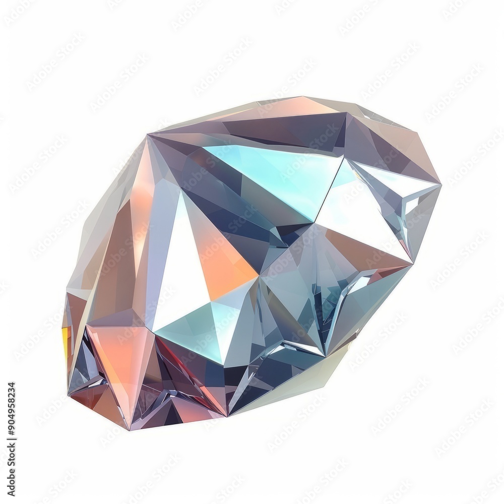 3D Render, Low Poly style of a diamond, on isolated white background, Generative AI 3D Render, Low Poly style of a diamond, on isolated white background, Generative AI