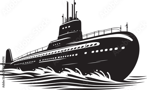 Nuclear submarine silhouette flat vector illustration isolated on a white background
