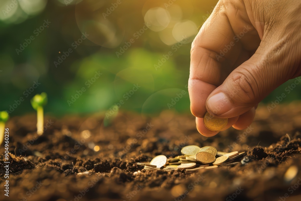 Fototapeta premium Planting seeds is similar to saving coins