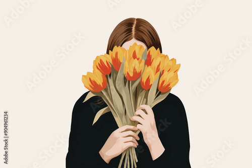 Person holding yellow tulips