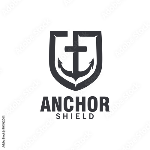 anchor shield marine cruises monochrome logo design vector template