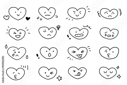 かわいいハートのアイコンセット_モノクロ