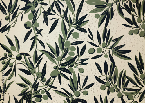 Olive branch pattern wallpaper