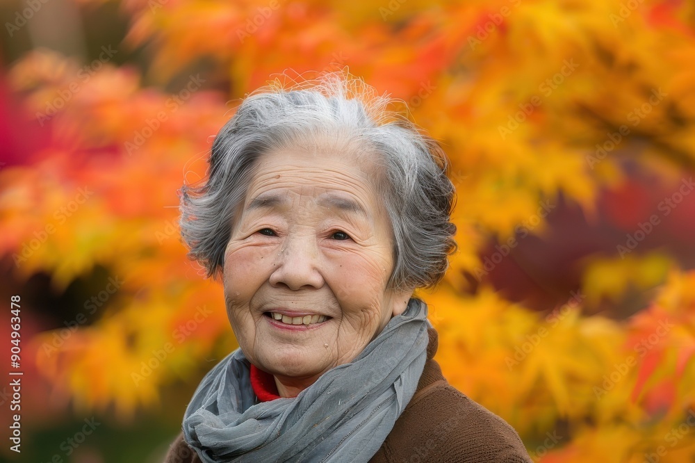 秋を楽しむ笑顔のシニアの日本人女性(おばあさん・おばあちゃん・祖母・シニアモデル・紅葉狩り・秋服・モデル・紅葉) 秋を楽しむ笑顔のシニアの日本人女性(おばあさん・おばあちゃん・祖母・シニアモデル・紅葉狩り・秋服・モデル・紅葉)