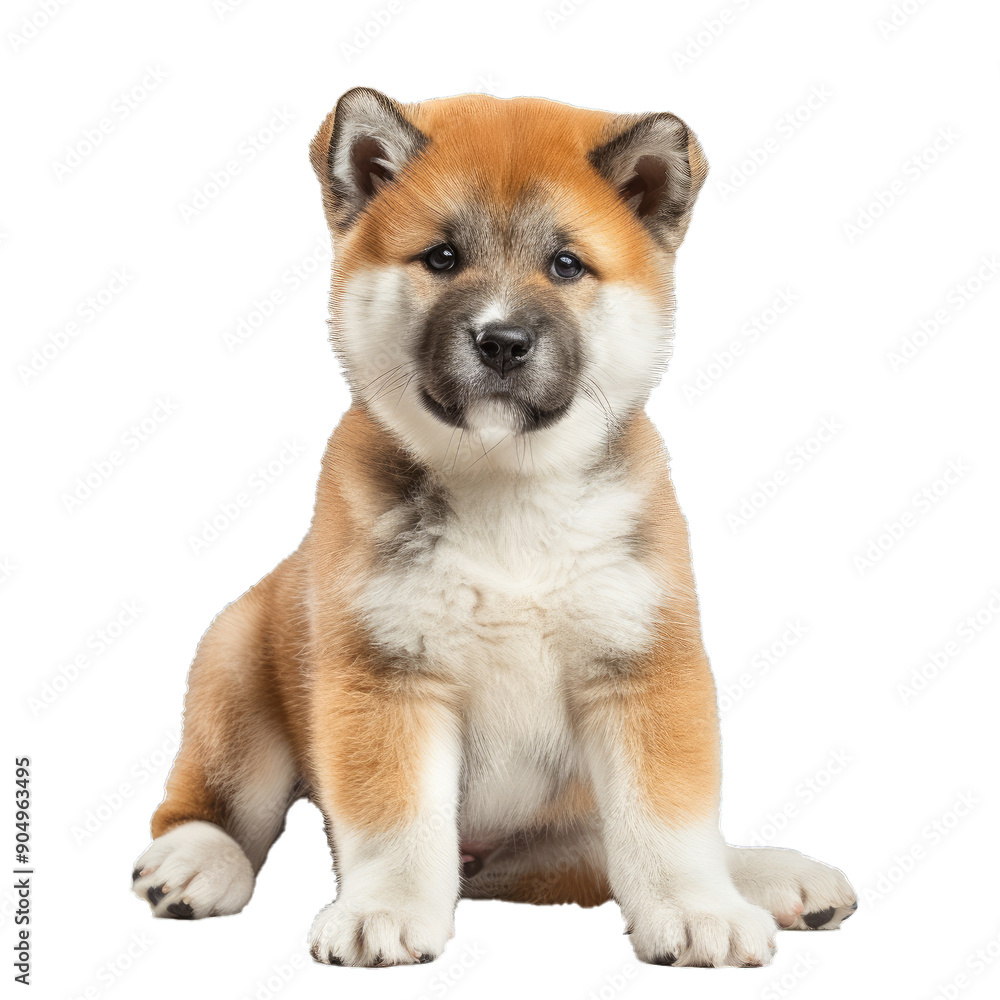 Adorable akita inu puppy sitting and looking forward on white background Adorable akita inu puppy sitting and looking forward on white background
