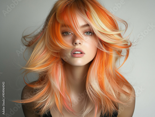 A model with long multi-toned hair