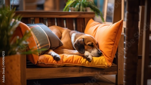 Dog Sleeping on a Bench