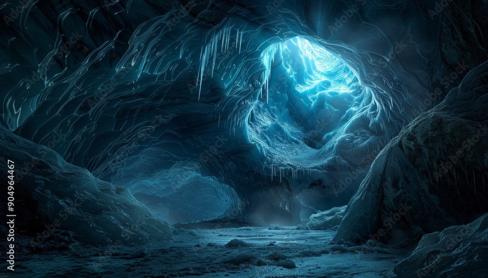 Radiant glow in stunning ice cave lit by internal light source, mesmerizes viewers Radiant glow in stunning ice cave lit by internal light source, mesmerizes viewers