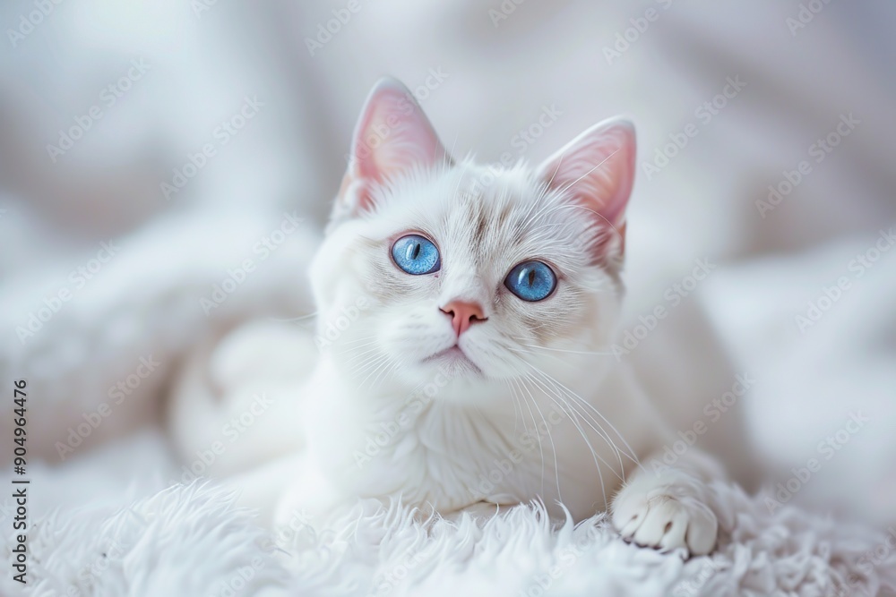 Beautiful cat with blue eyes on a soft blanket background, close-up Beautiful cat with blue eyes on a soft blanket background, close-up