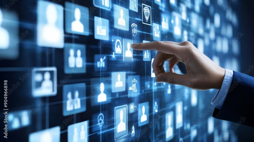 Business executive managing remote teams through advanced communication tools Business executive managing remote teams through advanced communication tools