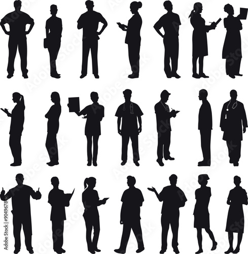Set nurse silhouette vector illustration.