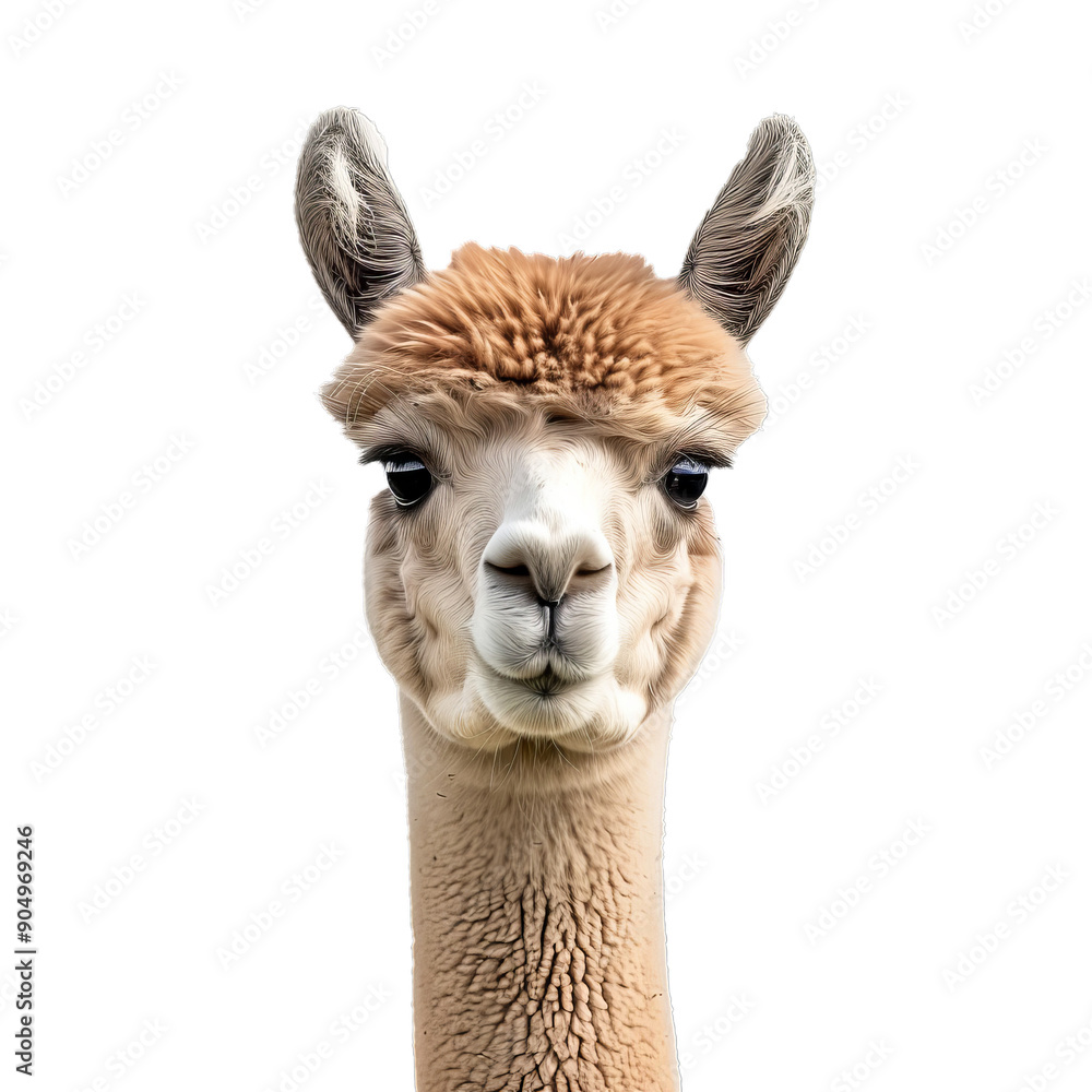 Fototapeta premium Alpaca is looking forward on a white background