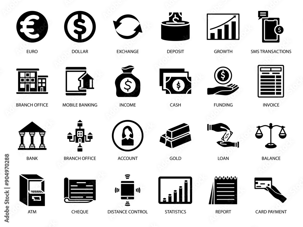 BANKING and MONEY icon set art line fill color BANKING and MONEY icon set art line fill color