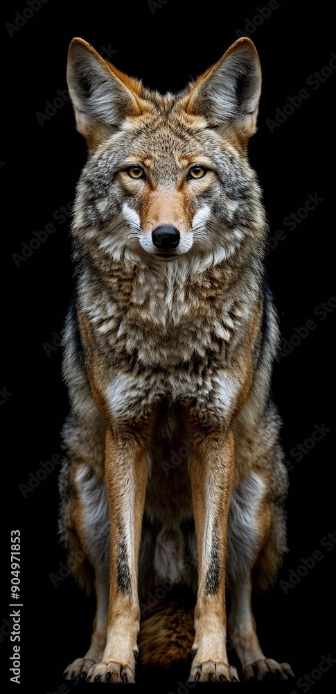 Portrait of a Coyote, Canis lupus, isolated on black background Portrait of a Coyote, Canis lupus, isolated on black background