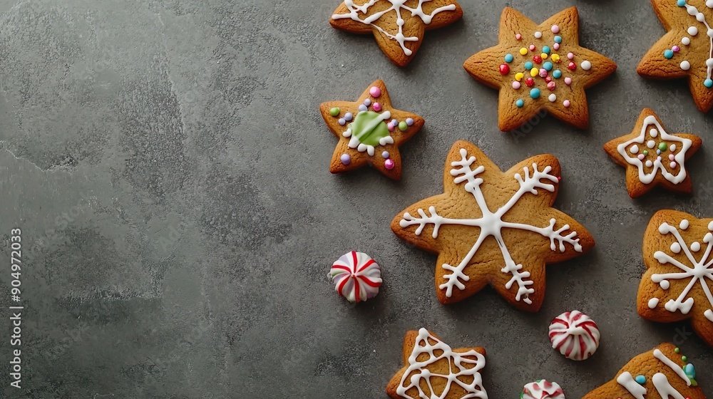 Festive Gingerbread Star Cookies with Christmas Ornaments and Pinecones Festive Gingerbread Star Cookies with Christmas Ornaments and Pinecones