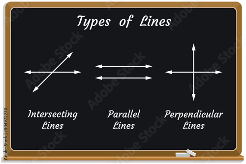 Types of lines on a black chalkboard. Education. Science. Formula. Vector illustration.