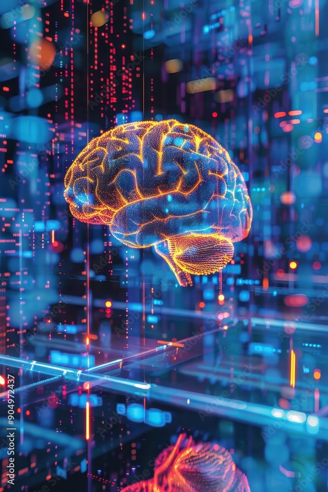 Futuristic Digital Brain with Neural Network Connections and Data Streams in a High-Tech Environment Futuristic Digital Brain with Neural Network Connections and Data Streams in a High-Tech Environment