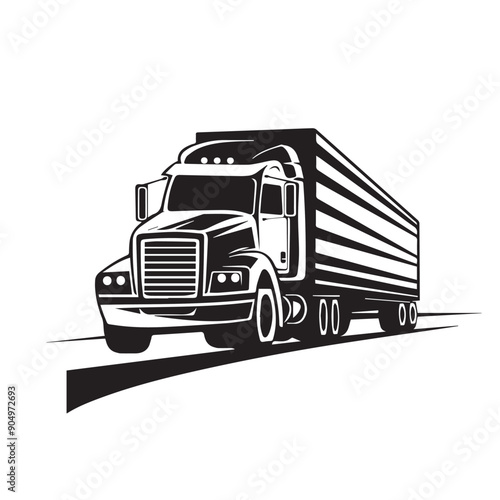 TRACTOR TRAILER in cartoon, doodle style . Image for t-shirt, web, mobile apps and ui. Isolated 2d vector illustration in logo, icon, sketch style, Eps 10, black and white. AI Generative