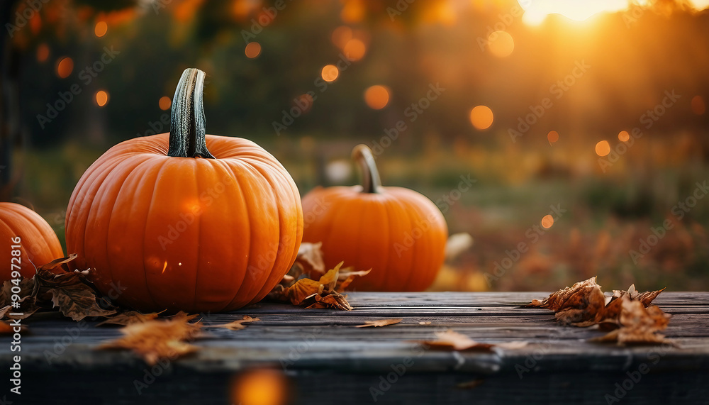 Beautiful pumpkin on wooden table in farm in Autumn Beautiful pumpkin on wooden table in farm in Autumn