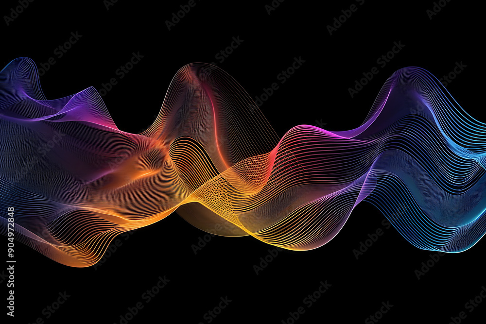Obraz premium Abstract purple energy waves from particles of futuristic high-tech glowing background.