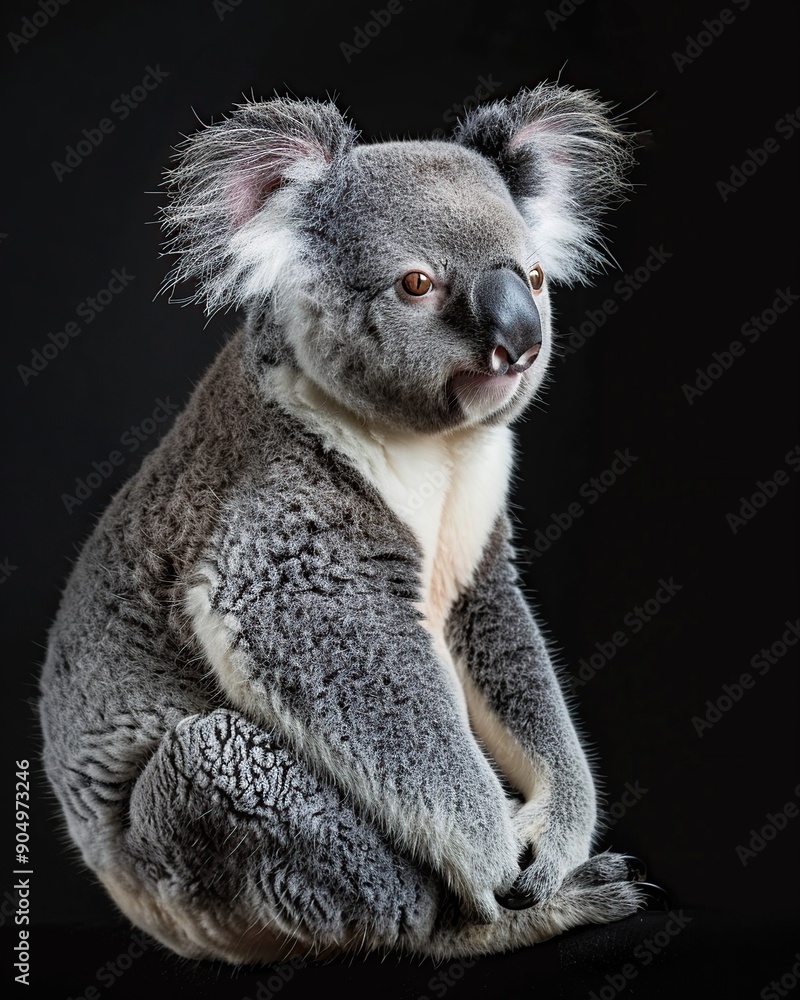 Fototapeta premium a cute koala, isolated on black background.