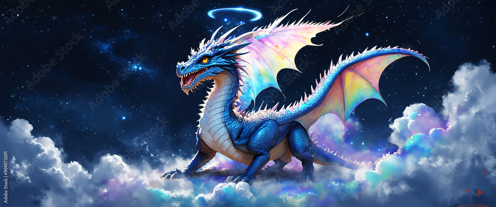 Mystical Dragon Emerging from Iridescent Clouds Mystical Dragon Emerging from Iridescent Clouds