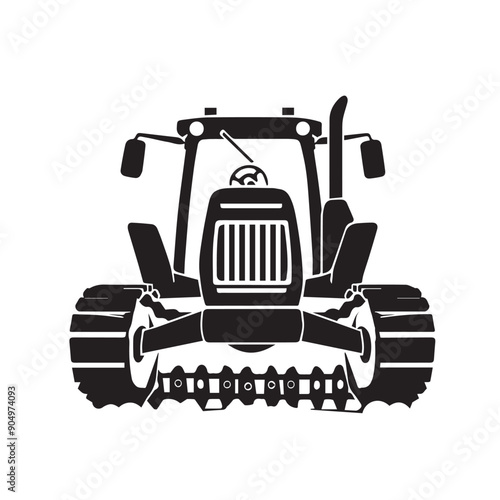 TRACKED TRACTOR in cartoon, doodle style . Image for t-shirt, web, mobile apps and ui. Isolated 2d vector illustration in logo, icon, sketch style, Eps 10, black and white. AI Generative