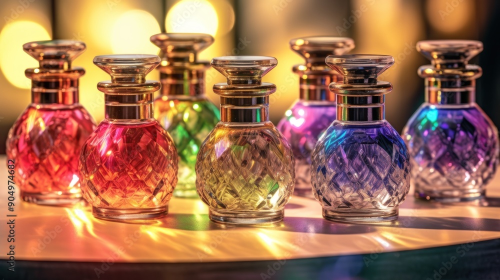 Colorful Perfume Bottles on a Table Colorful Perfume Bottles on a Table