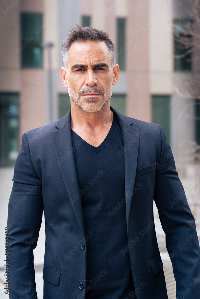 Vertical portrait of serious businessman looking at camera outdoors. Vertical portrait of serious businessman looking at camera outdoors.