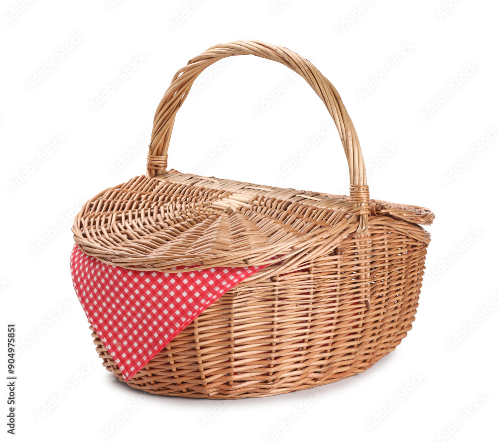 Obraz premium One picnic wicker basket isolated on white