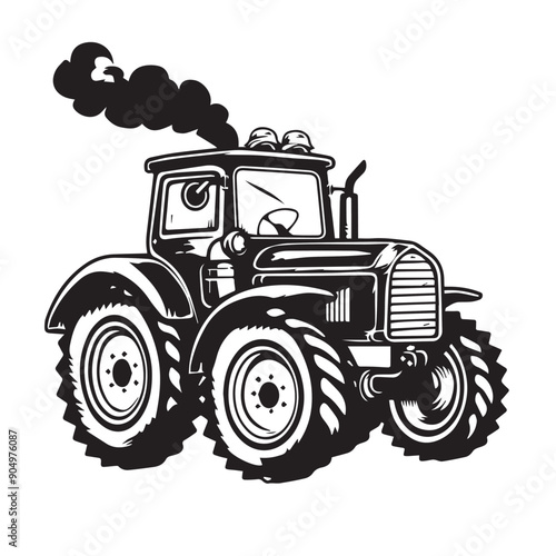 TRACKED TRACTOR in cartoon, doodle style . Image for t-shirt, web, mobile apps and ui. Isolated 2d vector illustration in logo, icon, sketch style, Eps 10, black and white. AI Generative