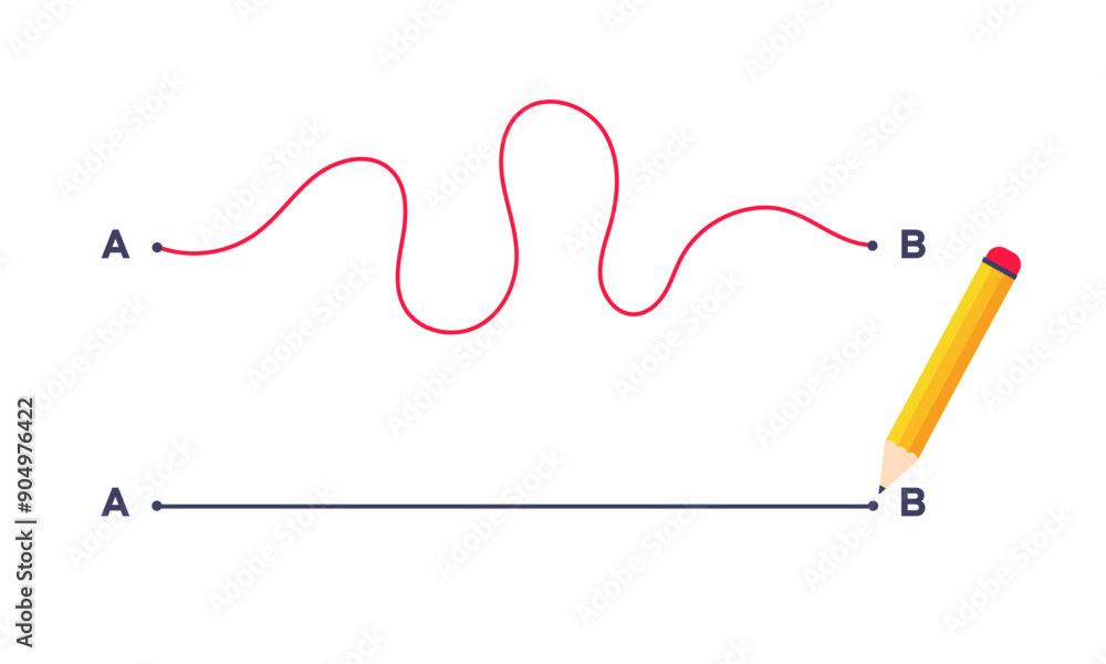 Complex and easy simple way from point A to B vector illustration. Chaos simplifying, problem solving and business solution searching challenge concept. Hand drawn doodle scribble chaos path lines. Complex and easy simple way from point A to B vector illustration. Chaos simplifying, problem solving and business solution searching challenge concept. Hand drawn doodle scribble chaos path lines.